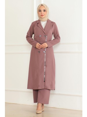 Moda Mihram Düğme Detaylı Fermuarlı Takım Gül Kurusu 19219