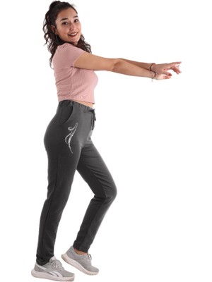 Asn Concept Antrasit Renk Pamuklu Kumaş Taş Baskılı Kadın Eşofman Altı (Büyük Beden Seçeneğiyle)