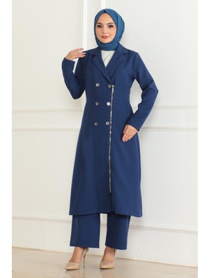 Moda Mihram Düğme Detaylı Fermuarlı Takım İndigo 19219