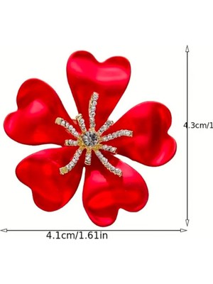 Josellini Kırmızı Çiçek Broş, Yılbaşı Hediyesi Broş, Öğretmenler Günü Hediyesi