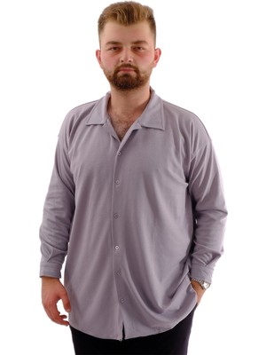 Mode Xl Büyük Beden Erkek Gömlek Apas Yaka Uzun Kol Jakar U24381 Gri