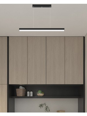 Hegza Lighting Magro 80cm (Siyah Kasa, Sarı Işık) Ledli Sarkıt Lineer Modern LED Avize, Salon, Mutfak, Masa Üstü Avize