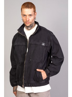 Oversize Siyah Yıkamalı Modelli Erkek Fermuarlı Bomber Kot Ceket