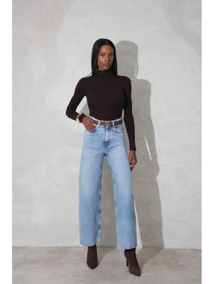 5in1Canpolat Mavi Yüksek Bel Wide Leg Jean