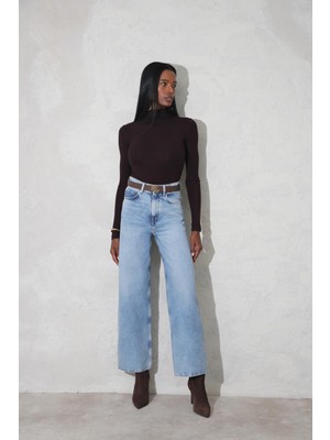 5in1Canpolat Mavi Yüksek Bel Wide Leg Jean