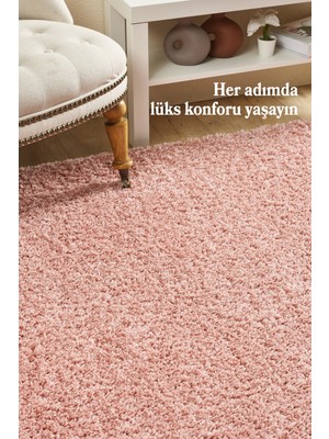 Anaska Home Peluş Halı Pembe Oturma Odası Halısı Salon Halısı Uzun Tüylü Toz Vermez Kolay Bakım