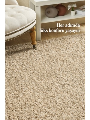 Anaska Home Modern Düz Desen Bej Oturma Odası Halısı Salon Halısı Uzun Tüylü Yumuşak Dokulu Kolay Bakım Yuvarlak