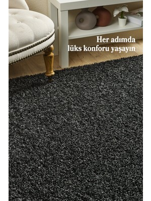 Anaska Home Modern Düz Desen Siyah Oturma Odası Halısı Salon Halısı Uzun Tüylü Yumuşak Dokulu Kolay Bakım