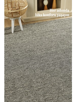 Anaska Home Modern Desenli Gri Sisal Yumuşak Jüt Halı Oturma Odası Halısı Salon Halısı Antialerjik Leke Tutmaz