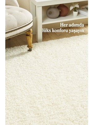 Anaska Home Modern Düz Desenli Krem Oturma Odası Halısı Salon Halısı Uzun Tüylü Yumuşak Dokulu Kolay Bakım