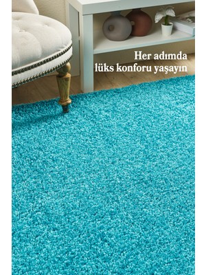 Anaska Home Modern Düz Desen Mavi Oturma Odası Halısı Salon Halısı Uzun Tüylü Yumuşak Kolay Bakım Yuvarlak