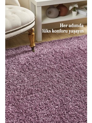 Anaska Home Peluş Halı Mor Oturma Odası Halısı Salon Halısı Uzun Tüylü Toz Vermez Kolay Bakım Yuvarlak