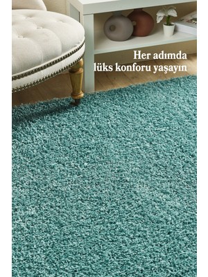 Anaska Home Peluş Halı Mavi Oturma Odası Halısı Salon Halısı Uzun Tüylü Toz Vermez Kolay Bakım Yuvarlak