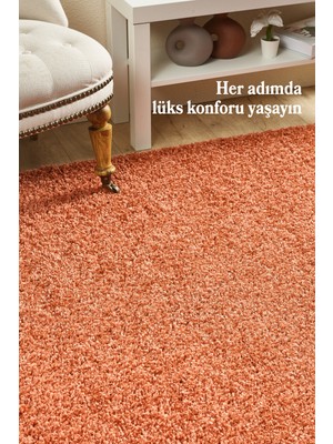 Anaska Home Modern Düz Desen Kahverengi Oturma Odası Salon Halısı Uzun Tüylü Yumuşak Dokulu Kolay Bakım