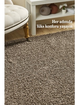 Anaska Home Modern Düz Desen Kahverengi Oturma Odası Halısı Salon Halısı Uzun Tüylü Yumuşak Kolay Bakım Yuvarlak