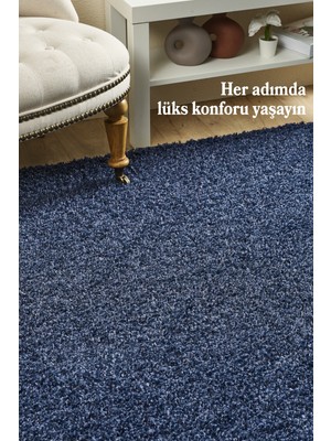 Anaska Home Modern Düz Desenli Mavi Oturma Odası Halısı Salon Halısı Uzun Tüylü Yumuşak Dokulu Kolay Bakım