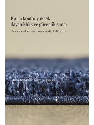 Anaska Home Modern Düz Desen Mavi Oturma Odası Halısı Salon Halısı Uzun Tüy Yumuşak Dokulu Kolay Bakım Yuvarlak