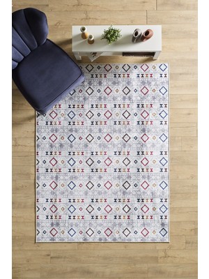 Anaska Home Kilim Desenli Beyaz Oturma Odası Salon Halısı Yıkanabilir Leke Tutmaz Yumuşak Dokulu