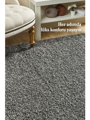 Anaska Home Modern Düz Desenli Gri Oturma Odası Halısı Salon Halısı  Uzun Tüylü Yumuşak Dokulu Kolay Bakım