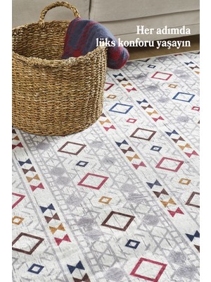 Anaska Home Kilim Desenli Beyaz Oturma Odası Salon Halısı Yıkanabilir Leke Tutmaz Yumuşak Dokulu