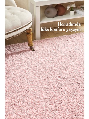 Anaska Home Modern Düz Desenli Pembe Oturma Odası Halısı Salon Halısı  Uzun Tüylü Yumuşak Dokulu Kolay Bakım