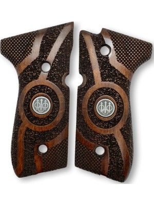 Zib Grips Silah Kabzası - Girsan Yavuz 16, Beretta F92 ile Uyumlu - Koyu Kahverengi Renk - Metal Logolu - BRTF92CV014L3