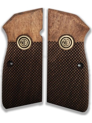 Zib Grips Silah Kabzası - Zig 14, Browning Hp, High Power 14, Spor Kasa ile Uyumlu - Koyu Kahverengi Renk - Metal Logolu - BRWHPSCV012L3