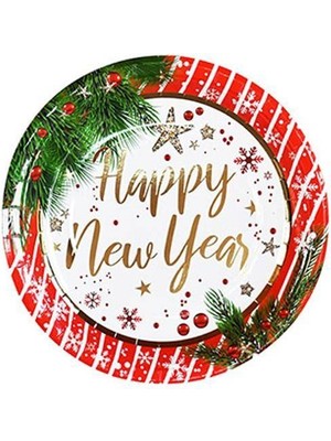 Parti Dükkanım Happy New Year Gold Varaklı Tabak 6 Adet