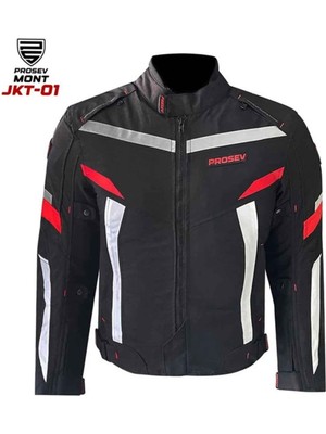 Prosev JKT01 Dört Mevsim Motosiklet Montu Siyah - Kırmızı Renk Dayanıklı Kumaş ve CE Onaylı Koruma
