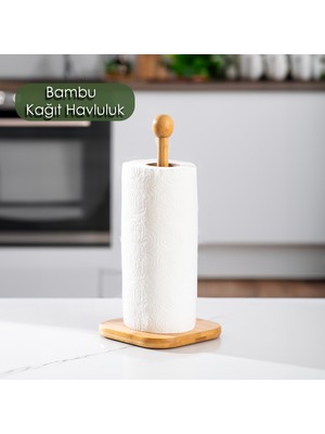 Porsima 2534 Bambu Kağıt Havluluk Kare Dekoratif Peçetelik Rulo Kağıt Havlu Standı Ahşap Kağıt Havluluk