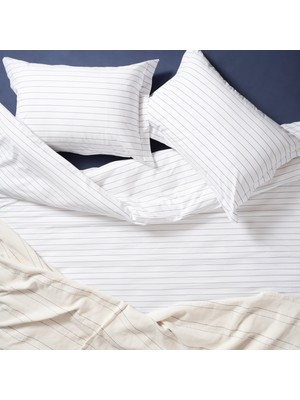 Brıto Baskılı 200 Tc Percale %100 Pamuk Nevresim Seti 160X220 cm Beyaz/lacivert