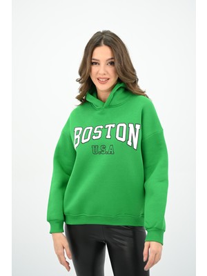 Koza Butik Kadın Kapüşonlu Baskılı Sweatshirt 1627-25
