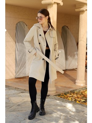 Bej Kruvaze Kuşaklı Kadın Trençkot 3033A