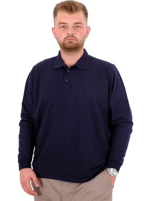 ModeXL Mode Xl Büyük Beden Erkek Polo Yaka Sweatshirt Nakışlı U24340 Lacivert