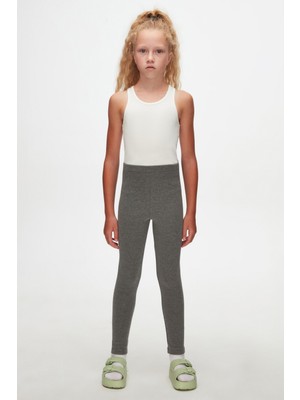 Koyu Gri Basic Kız Çocuk Kışlık Tayt
