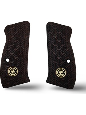 Zib Grips Silah Kabzası - Cz Kompakt, P-01 ile Uyumlu - Koyu Kahverengi Renk - Metal Logolu - CZCMPCV001L1