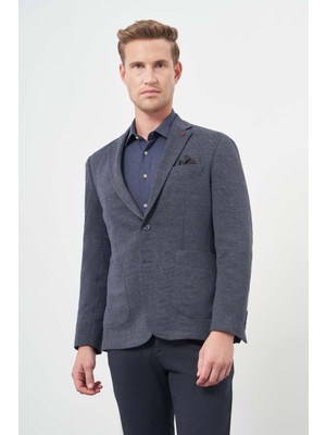 İmza Lacivert Örme Mono Yaka 6 Drop Slim Fit Ceket 1002245152