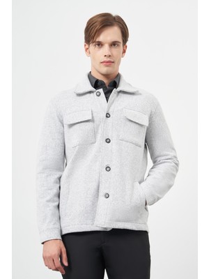 İmza Gri Örme Polo Yaka Jakarlı Desen Yırtmaçsız Astarsız Slim Fit Classic Mont 1007245161
