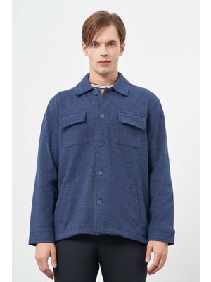 İmza Lacivert Örme Polo Yaka Jakarlı Desen Yırtmaçsız Astarsız Slim Fit Classic Mont 1007245161