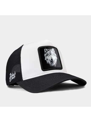 V1 Trucker Kurt - 1 Kod Logolu Unisex Siyah Siperli Beyaz - Siyah Şapka (Cap)