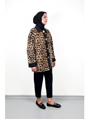 Maxmu Peluş Leopar Ceket Siyah