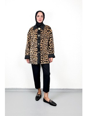 Maxmu Peluş Leopar Ceket Siyah