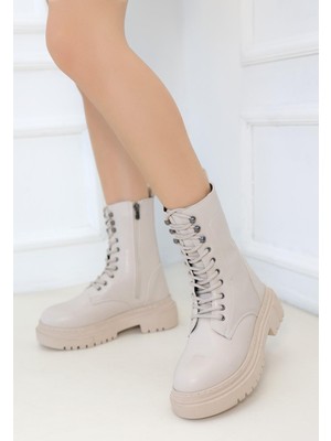 Mareandpanda Caxa Bej Cilt Bağcıklı Bot