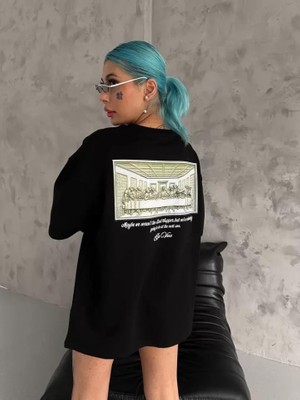 Modaiconu Baskılı Oversize T-Shirt Siyah