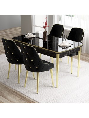 Canisa Concept Tia Serisi Beyaz 80X132 Açılabilir Mdf Mutfak Masa Takımı 4 Sandalye Gold Detay