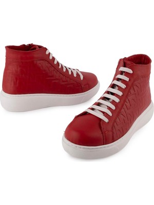 Emel Ayakkabı Modern  Deri Converse  Bot Kırmızı 1301