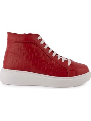 Emel Ayakkabı Modern  Deri Converse  Bot Kırmızı 1301