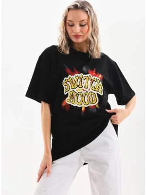 Modaiconu Baskılı Oversize T-Shirt Siyah