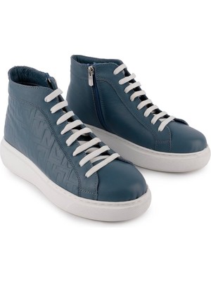 Emel Ayakkabı Modern  Deri Converse  Bot Kot Mavi 1301