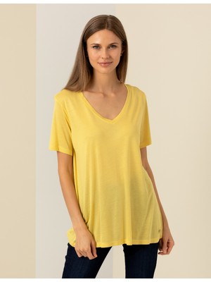 Pierre Cardin Kadın Neon Sarı Regular Fit Tişört 50246149-VR168